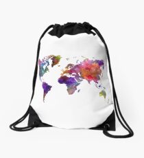 World map in watercolor Drawstring Bag