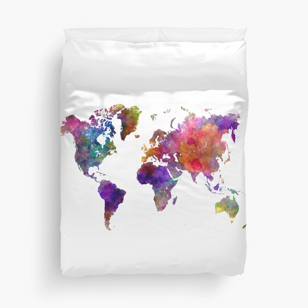World map in watercolor Duvet Cover
