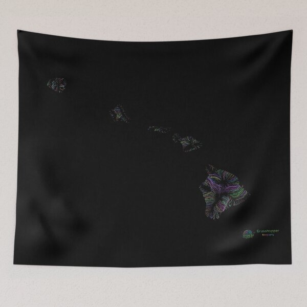 Item preview, Hawaii River Basin Map in Rainbow Colours with Black Background designed and sold by GrasshopperGeo.