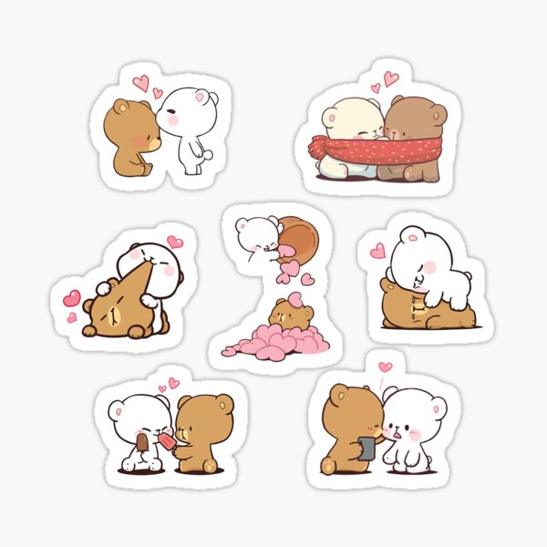 cute milk bears, funny cartoon couple sticker pack Pegatina