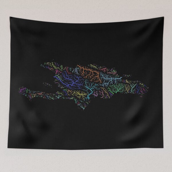 Item preview, Hispaniola River Basin Map in Rainbow Colours with Black Background designed and sold by GrasshopperGeo.