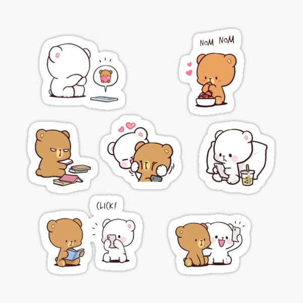 cute milk bears, funny cartoon couple sticker pack Pegatina
