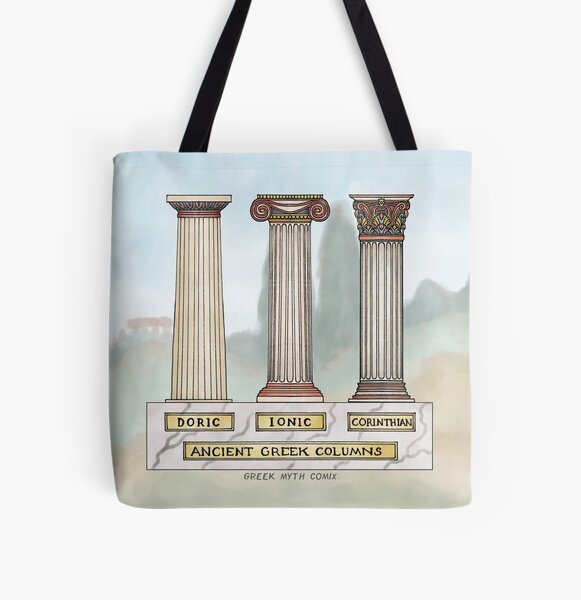 Polychrome Ancient Greek Column orders - with watercolour background All Over Print Tote Bag