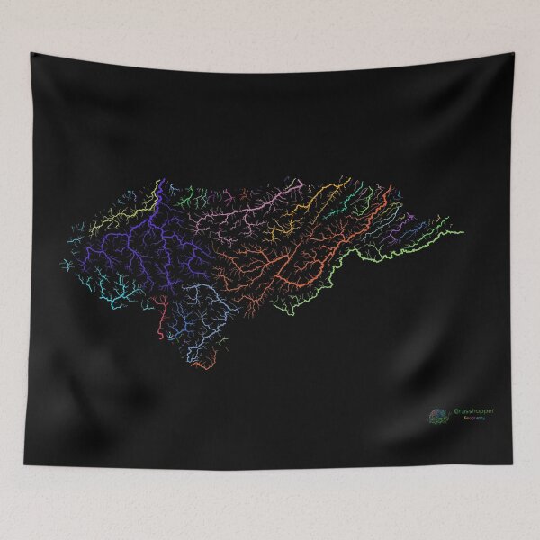 Item preview, Honduras River Basin Map in Rainbow Colours with Black Background designed and sold by GrasshopperGeo.