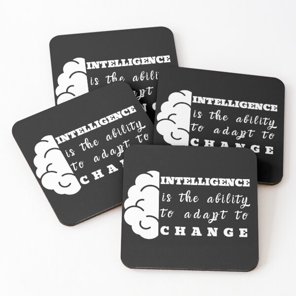 Item preview, Intelligence is the ability to adapt to Change (White Text with Brain) - Stephen Hawking inspiration quote designed and sold by CaitU.