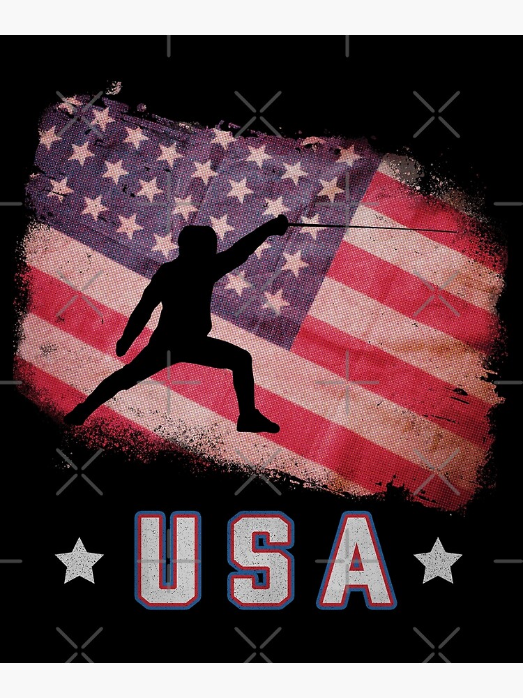 "USA American Flag Fencing Team Stars and Stripes USA Fencer" Poster by