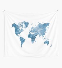Weltkarte in Aquarell blau Wandbehang
