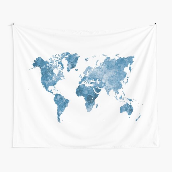 Aperçu de l'œuvre Carte du monde en aquarelle bleue créée et vendue par paulrommer.