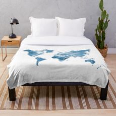 Weltkarte in Aquarell blau Fleecedecke