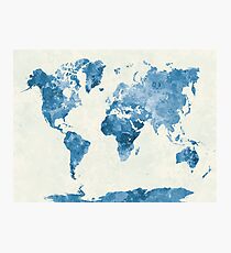 World map in watercolor blue Photographic Print