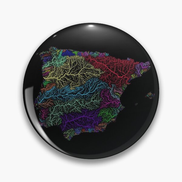 Item preview, Iberia River Basin Map in Rainbow Colours with Black Background designed and sold by GrasshopperGeo.