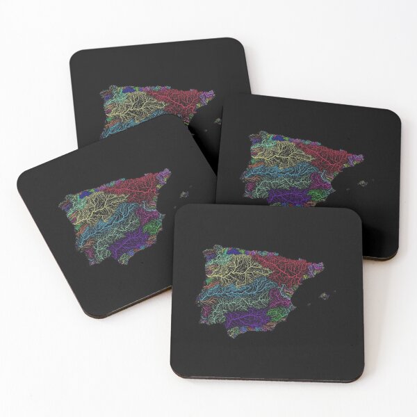 Item preview, Iberia River Basin Map in Rainbow Colours with Black Background designed and sold by GrasshopperGeo.