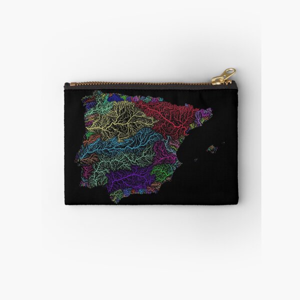 Item preview, Iberia River Basin Map in Rainbow Colours with Black Background designed and sold by GrasshopperGeo.