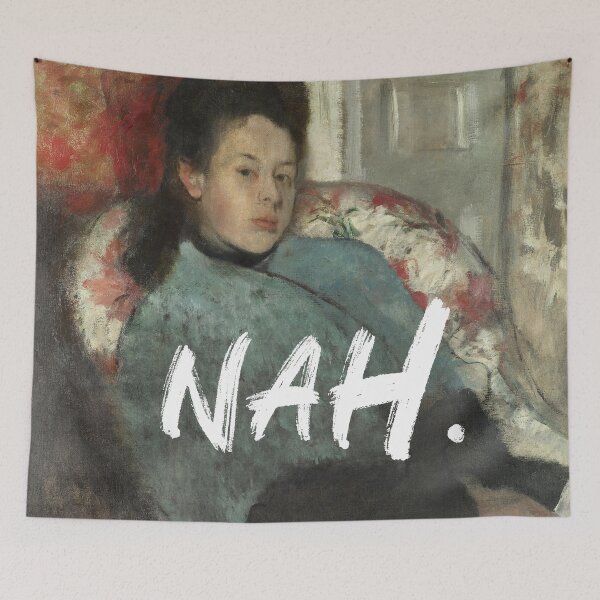 Item preview, altered impressionist painting of a young lady with the inscription Nah. designed and sold by TouchofVintage.
