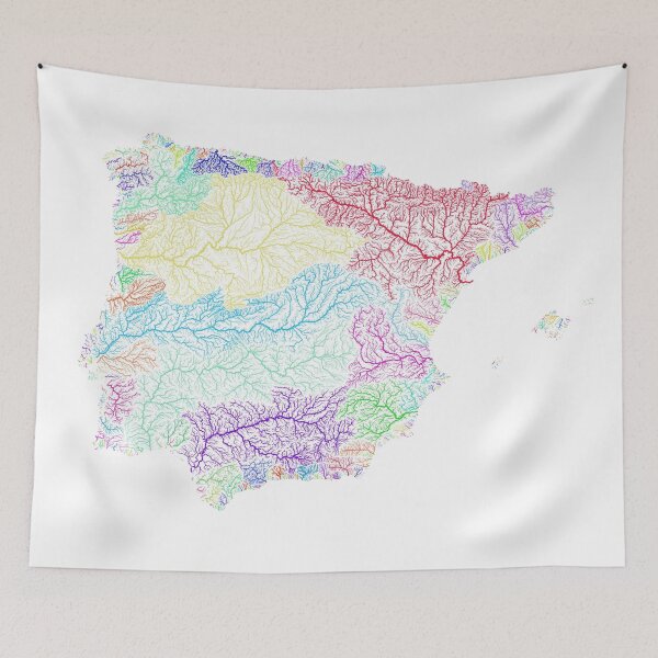 Item preview, Iberia River Basin Map in Rainbow Colours with White Background designed and sold by GrasshopperGeo.