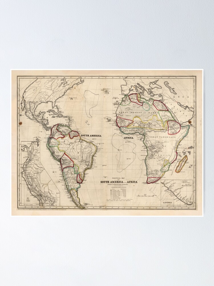 "Old Atlantic Ocean Map (1849) Vintage Nautical Chart" Poster for Sale