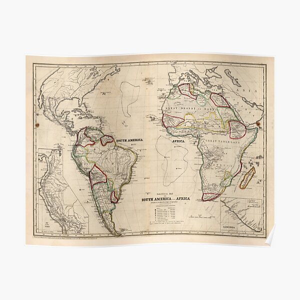 "Old Atlantic Ocean Map (1849) Vintage Nautical Chart" Poster for Sale