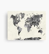 World map in watercolor gray Canvas Print