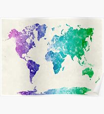 World map in watercolor multicolored Poster