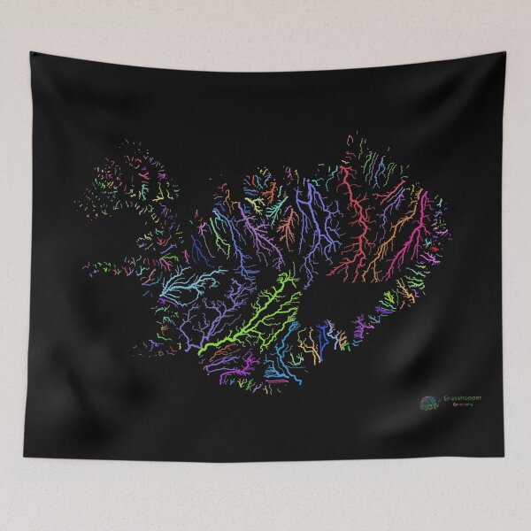 Item preview, Iceland River Basin Map in Rainbow Colours with Black Background designed and sold by GrasshopperGeo.