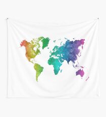 World map in watercolor rainbow Wall Tapestry