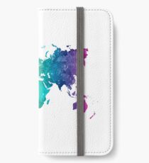 World map in watercolor rainbow iPhone Wallet/Case/Skin