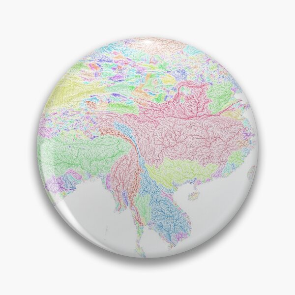 Item preview, India and China River Basin Map in Rainbow Colours with White Background designed and sold by GrasshopperGeo.