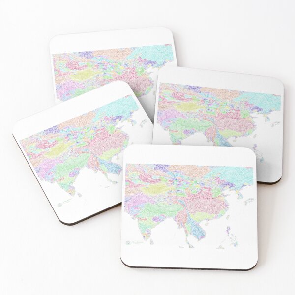 Item preview, India and China River Basin Map in Rainbow Colours with White Background designed and sold by GrasshopperGeo.