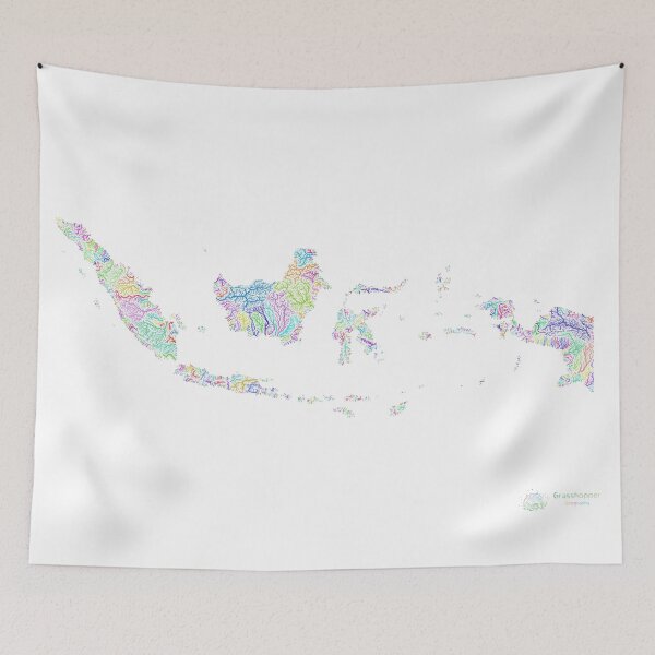 Item preview, Indonesia River Basin Map in Rainbow Colours with White Background designed and sold by GrasshopperGeo.