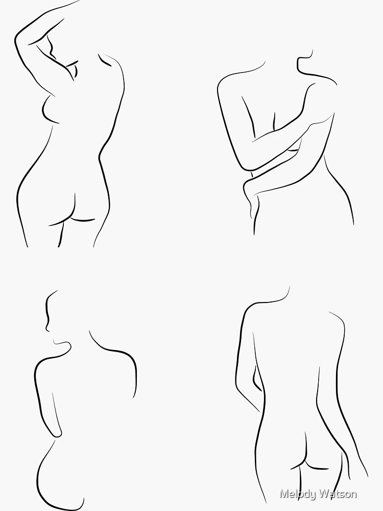 Naked Women Line Drawing Sticker Pack - Black and White