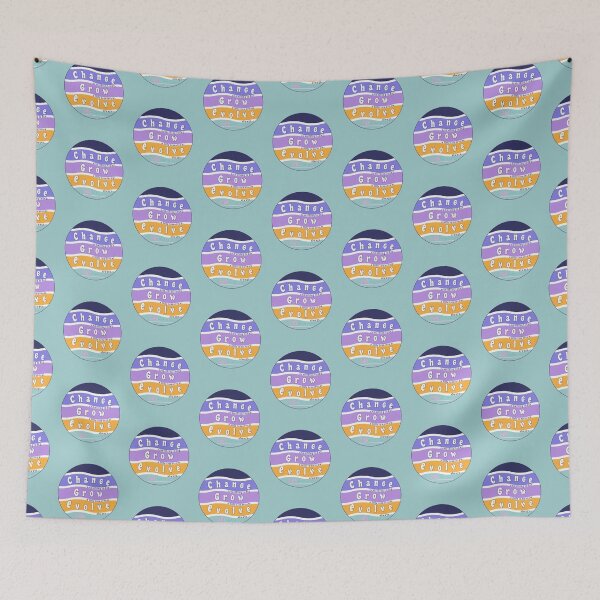 Item preview, Change Grow Evolve : Inspirational Quote - mustard mauve teal Wavy Retro Sunset in Circle ~ Vicki Hadfield designed and sold by Printable Pressies.