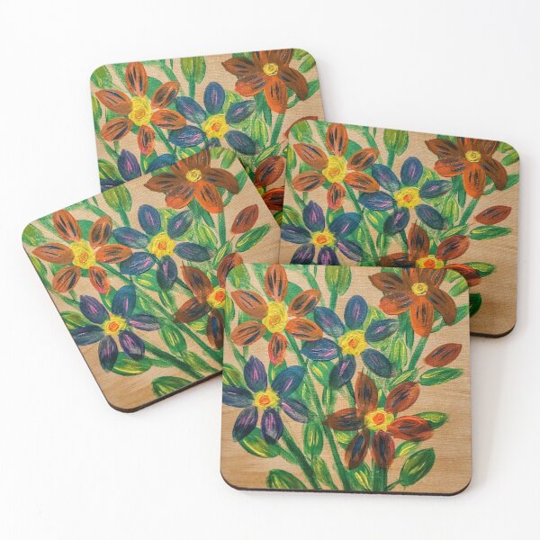Item preview, Abstract flowers in metallic paint and painted on a gold background. designed and sold by kkartwork.