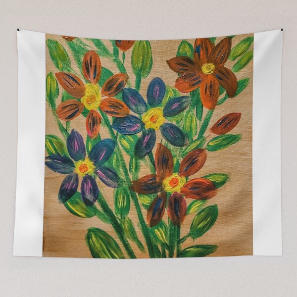 Item preview, Abstract flowers in metallic paint and painted on a gold background. designed and sold by kkartwork.