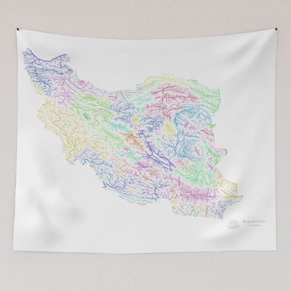 Item preview, Iran River Basin Map in Rainbow Colours with White Background designed and sold by GrasshopperGeo.