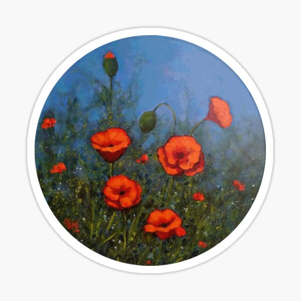 Red Poppies: Painting of Red Poppy Flowers, Flower Art Sticker