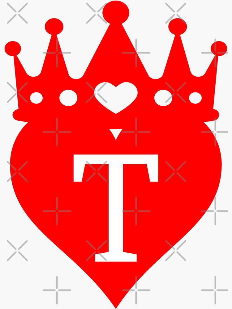 king or queen crowned red heart with letter T
