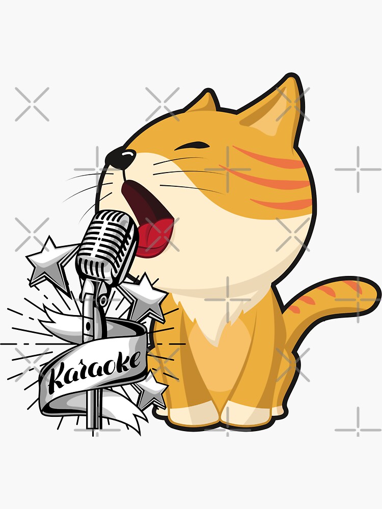 "Cool Funny Cat Karaoke Cat" Sticker by laiwole Redbubble