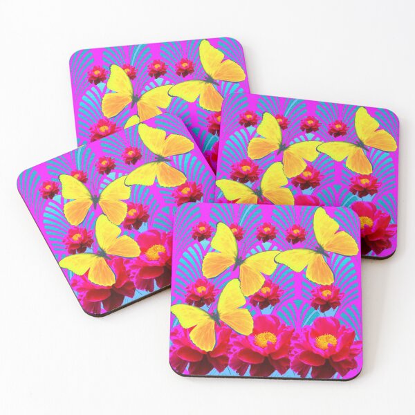 Item preview, YELLOW BUTTERFLIES BLUE-PURPLE ART DECO PEONY PATTERNS designed and sold by sharlesart.