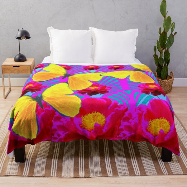 Item preview, YELLOW BUTTERFLIES BLUE-PURPLE ART DECO PEONY PATTERNS designed and sold by sharlesart.