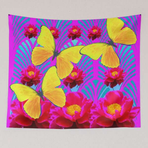 Item preview, YELLOW BUTTERFLIES BLUE-PURPLE ART DECO PEONY PATTERNS designed and sold by sharlesart.