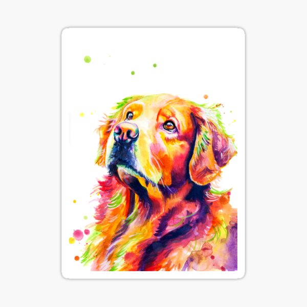Rainbow Watercolor Golden Retriever Sticker