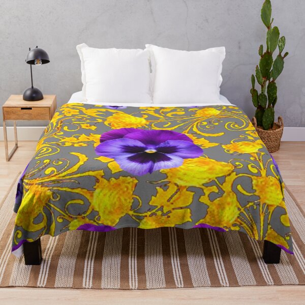 Item preview, PURPLE PANSIES GOLD FANTASY GOLD FLORAL PATTERN GREY ART designed and sold by sharlesart.