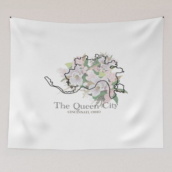 Item preview, The Queen City, Cincinnati, Ohio map with floral background and text  designed and sold by girljohnny.