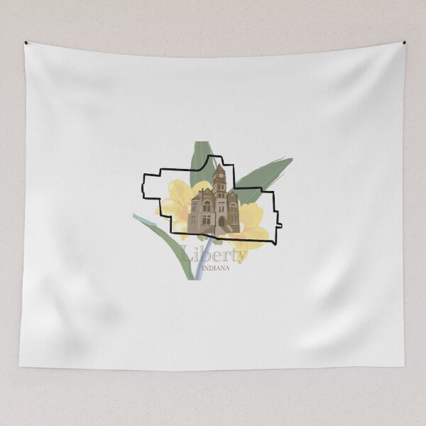 Item preview, Liberty Indiana Map with Courthouse and Floral Background designed and sold by girljohnny.