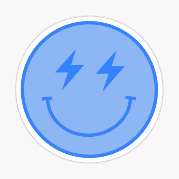 Lightning Bolt Smiley Faces - Blue - Sticker