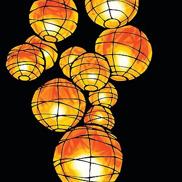Artwork thumbnail, Paper Lanterns - gentle heartwarming lights, red stamp is my calligraphy logo in Japanese by SajuArtZen
