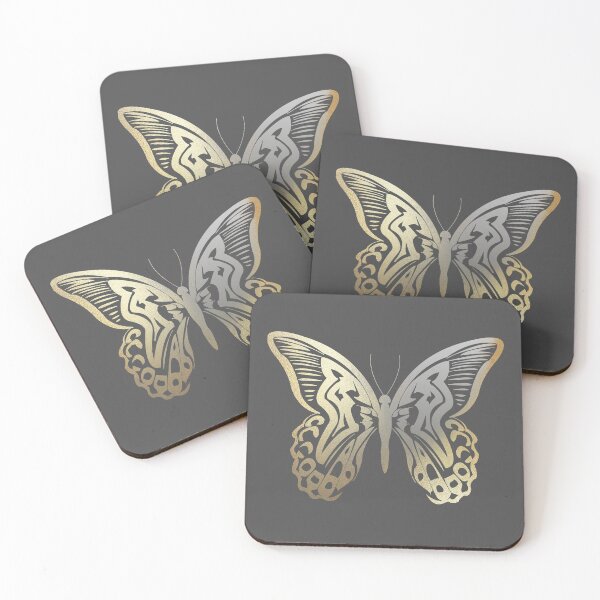 Item preview, Beautiful intricate abstract butterfly outline- for lovers of butterflies. Slate grey silver and gold - Caroline Laursen original designed and sold by Caroline Laursen.