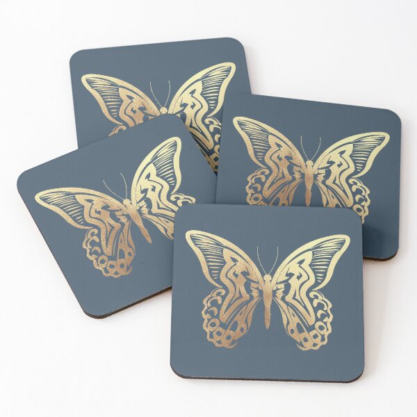 Item preview, Beautiful intricate abstract butterfly outline- for lovers of butterflies. Dusky navy blue and gold - Caroline Laursen original designed and sold by Caroline Laursen.