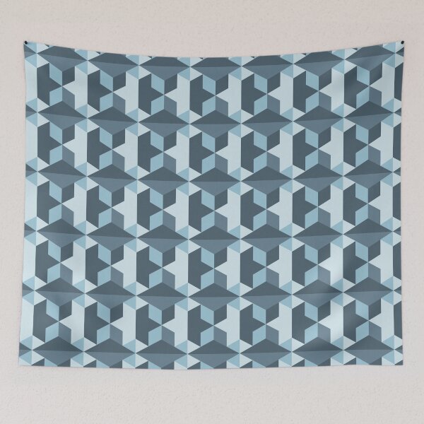 Item preview, Hexagon and star, twilight, blue, line art, pattern Print for Modern minimalist Room Decoration designed and sold by BONBcreative.