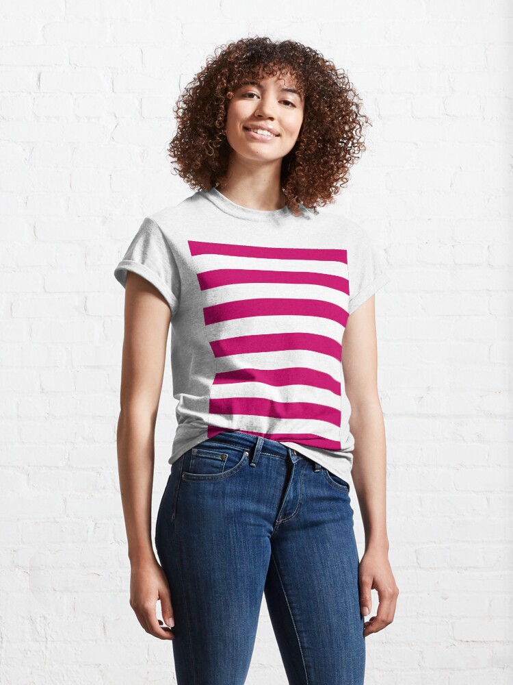 Alternate view of Dark Pink and White Stripes Classic T-Shirt
